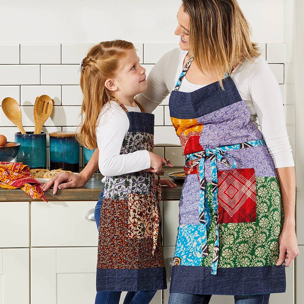 Upcycled Sari & Denim Apron