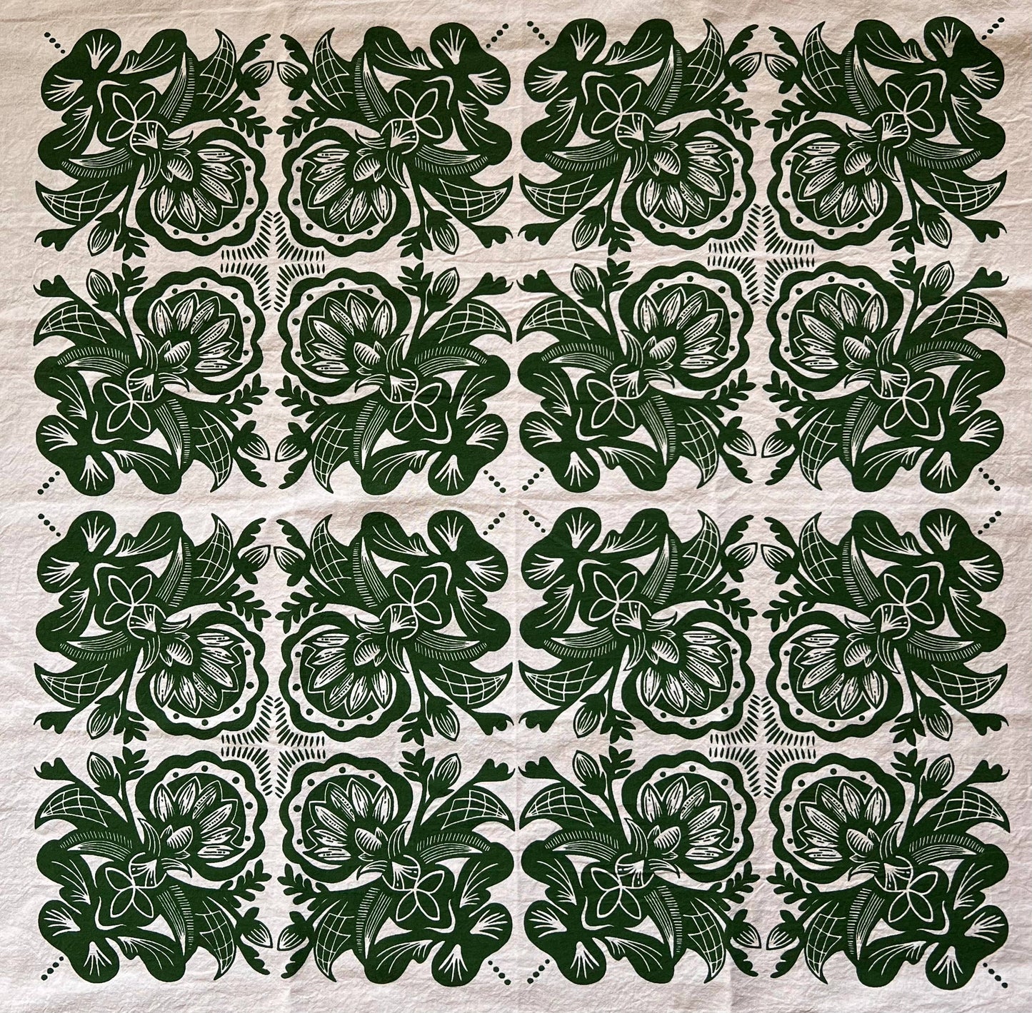 Rosemaling Art Cotton Tea Towel: Rust Red