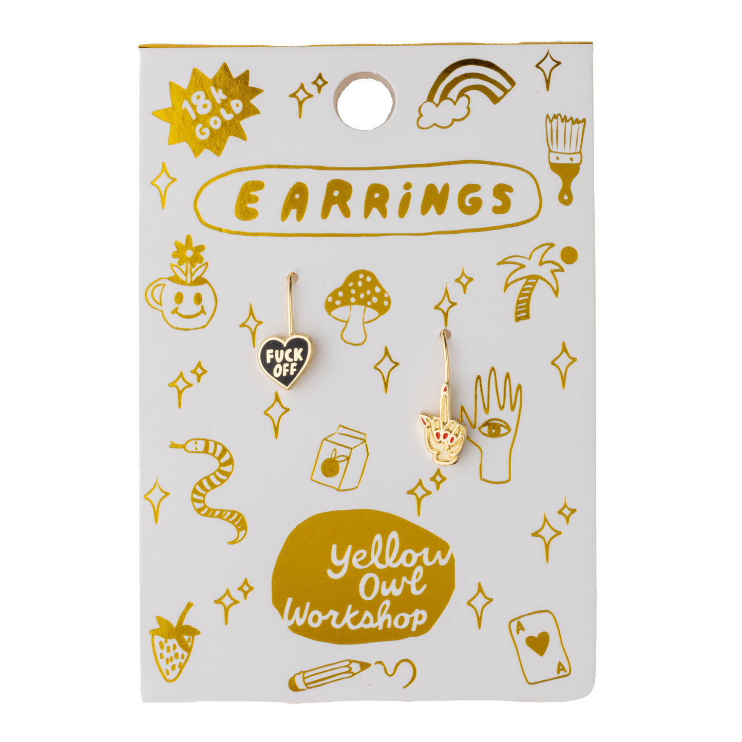 F*ck Off Heart & Middle Finger Earrings - Gold Swear Word