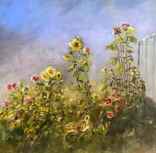 Flora and Faun, oil on Belgian linen 16 x 16"