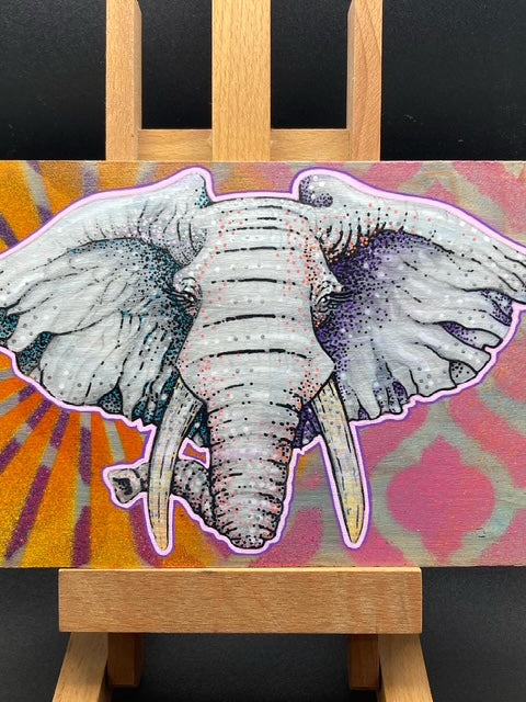 Elephant painting on wood by Ben Floeter