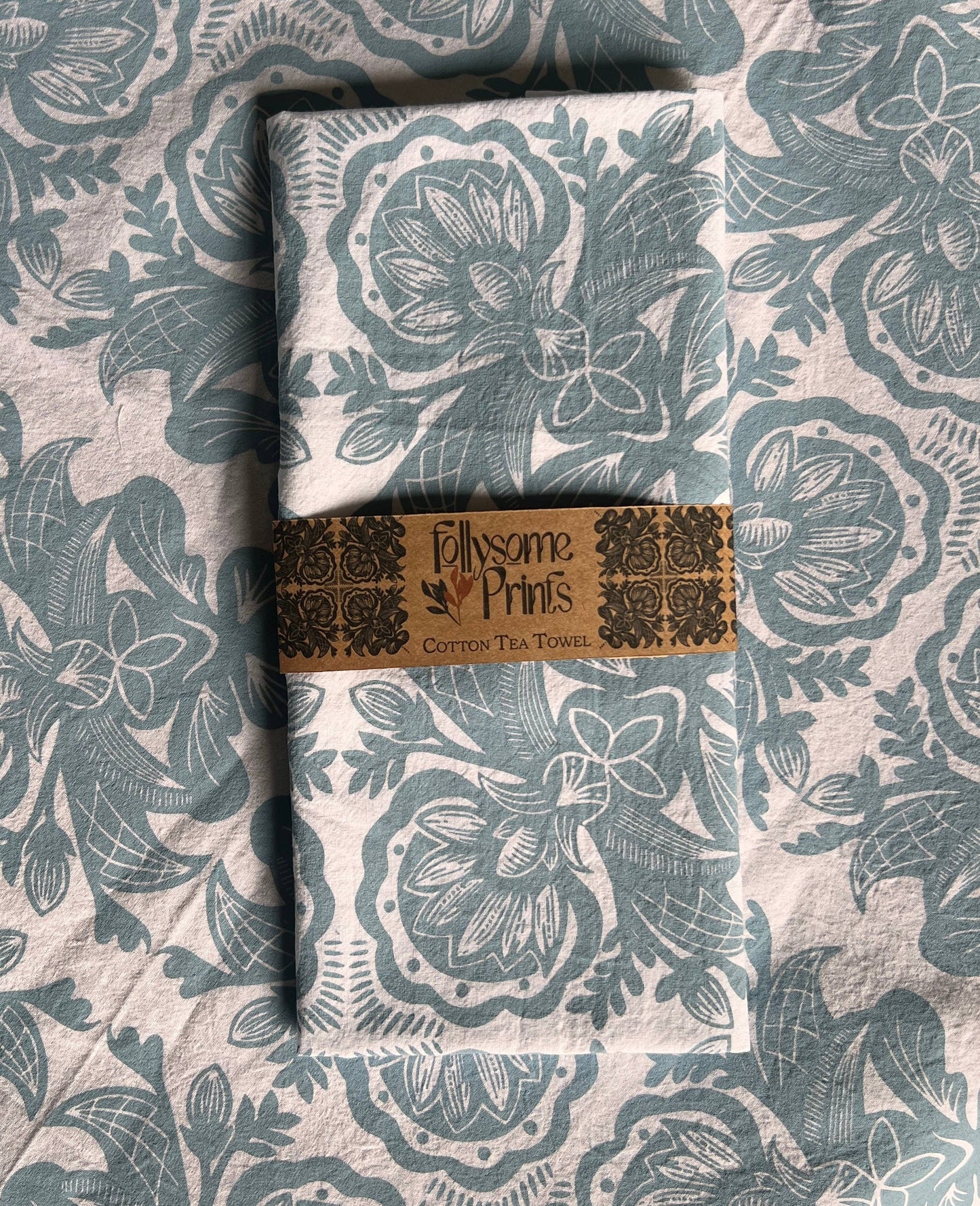 Rosemaling Art Cotton Tea Towel: Rust Red