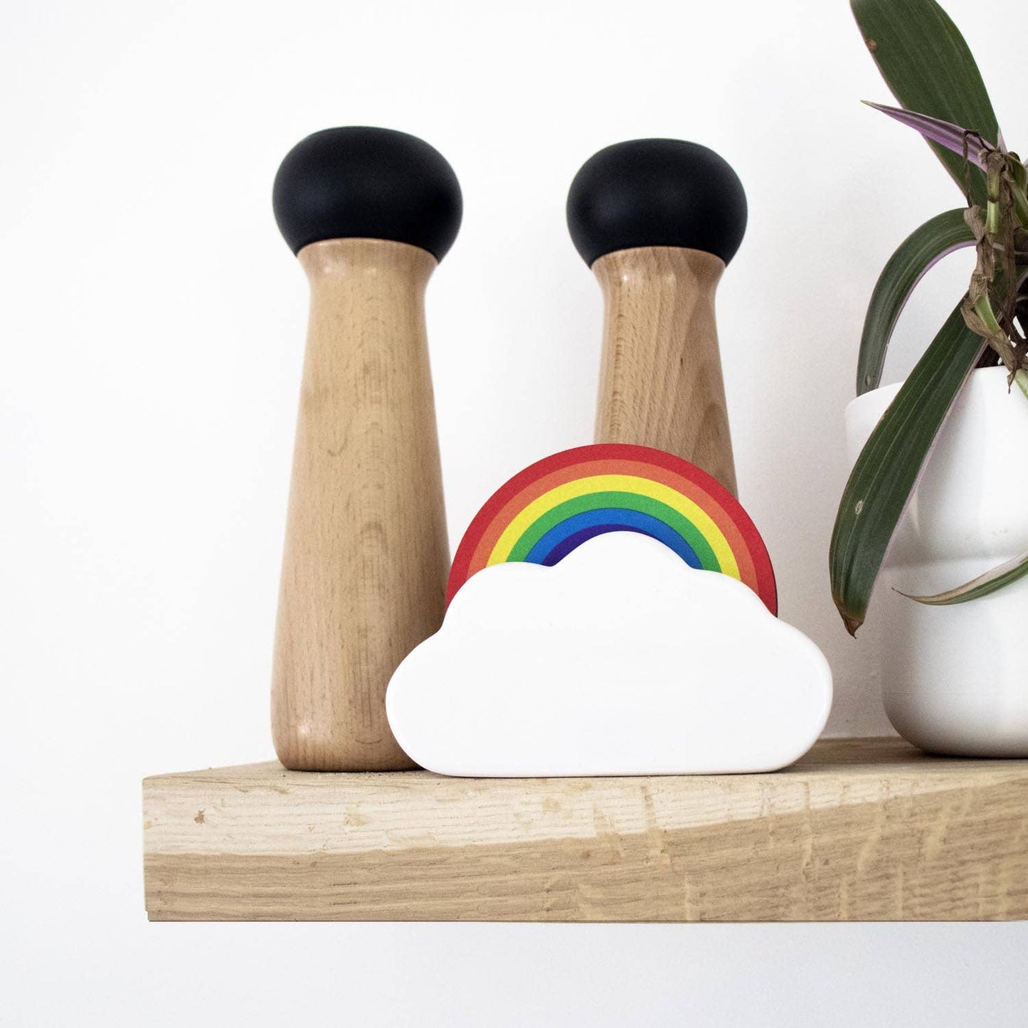 Rainbow Coasters | Wooden Coasters in Ceramic Cloud Holder