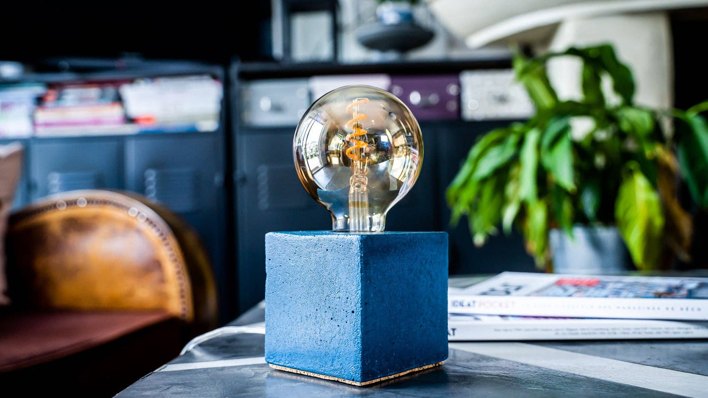 Cube Lamp - Petrol Blue Concrete