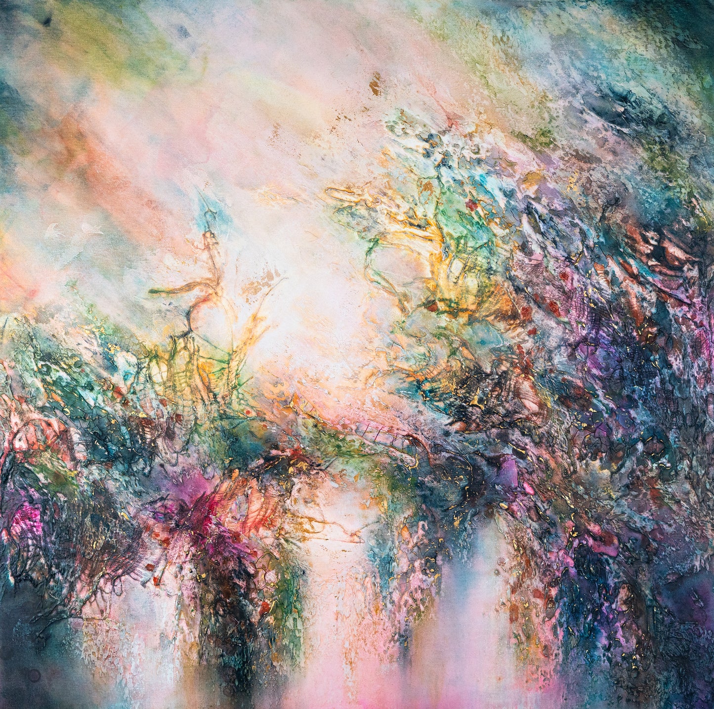 Bridge of Love, 36” x 36”, Acrylic & Ink by Jaime Leigh
