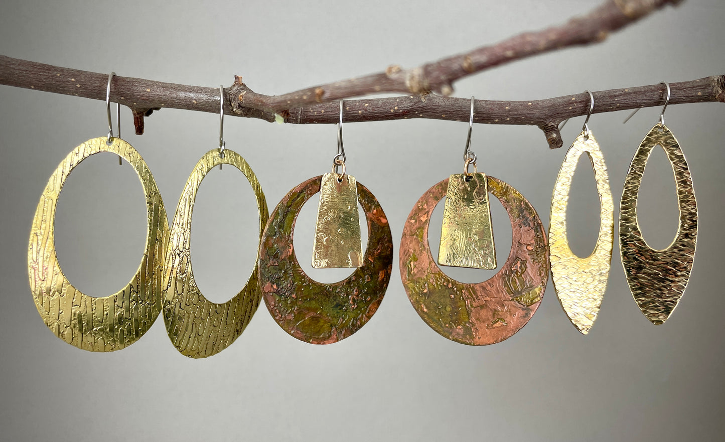 Etched Brass Ovals Earring by A.H. Szabo Designs