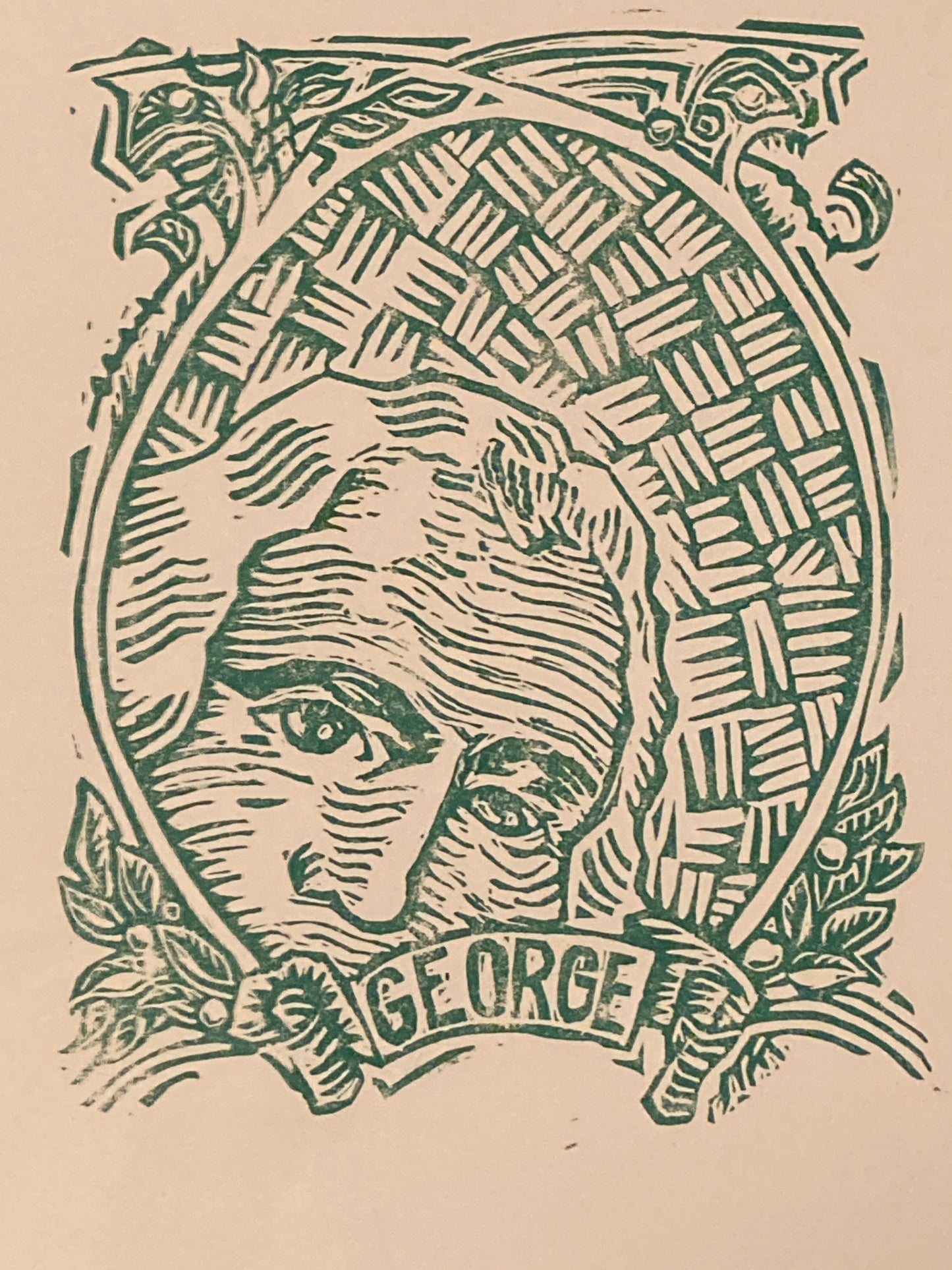 Elusive George 8" x 10" Print 13"19" frame Linocut by Gary Karl Nauman