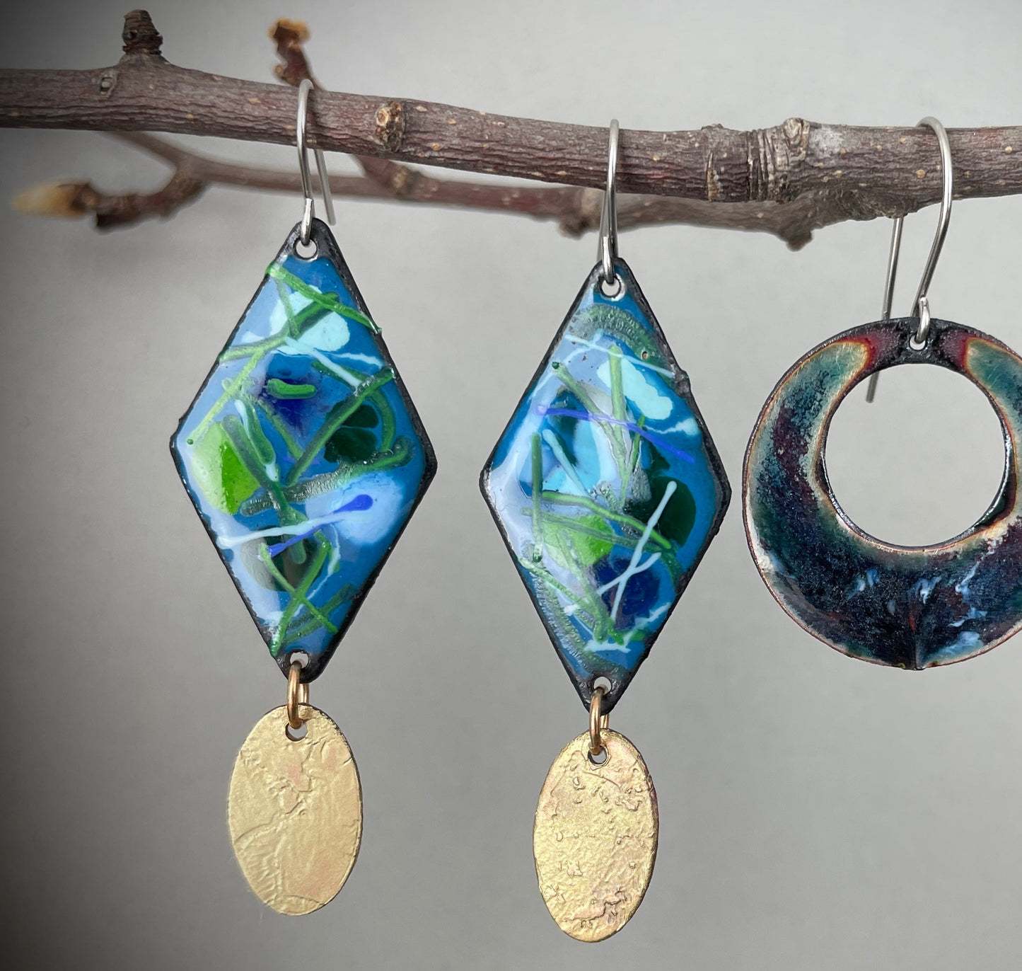 Copper with Black and Blue Teardrop Earring by A.H. Szabo Designs