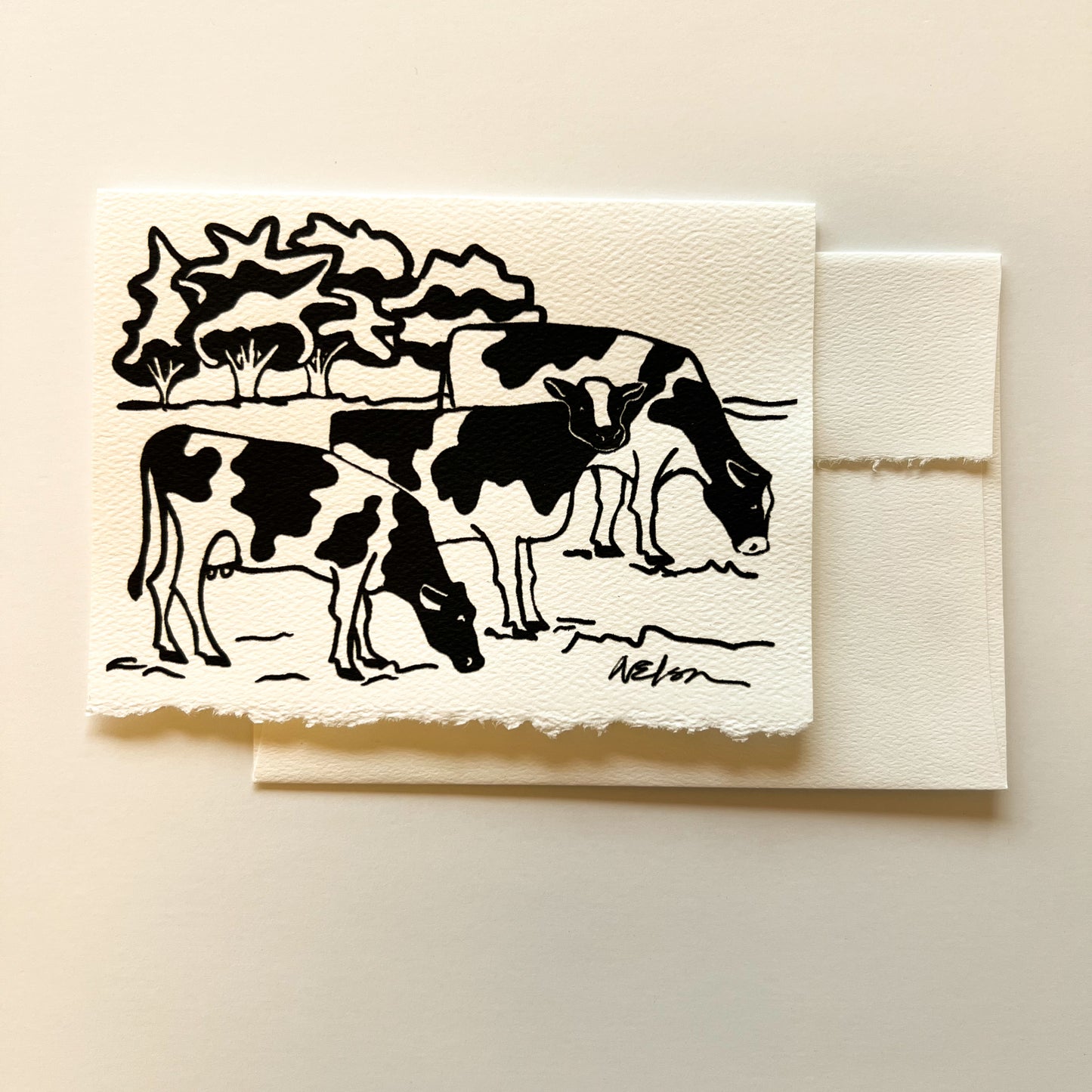Black and White Cows Art Card