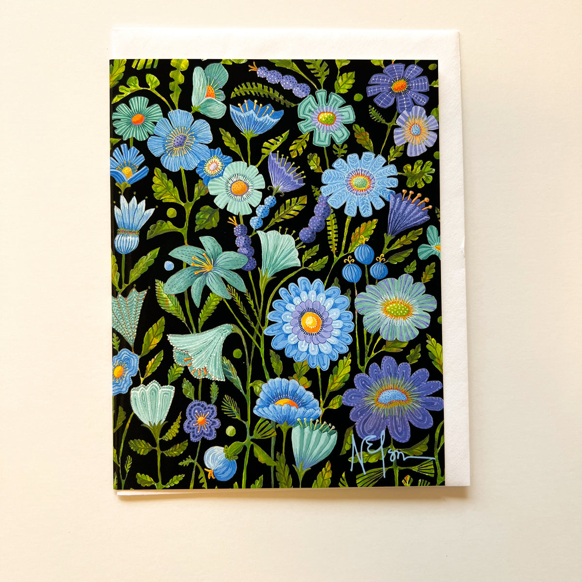 Moody Blues Floral Art Card
