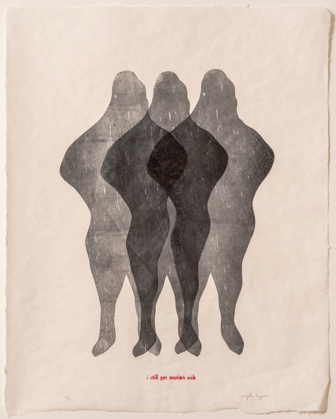 I Still Get Motion Sick 12" x 18" Relief and letterpress printed on handmade abaca paper (Framed) by Joseph Lappie