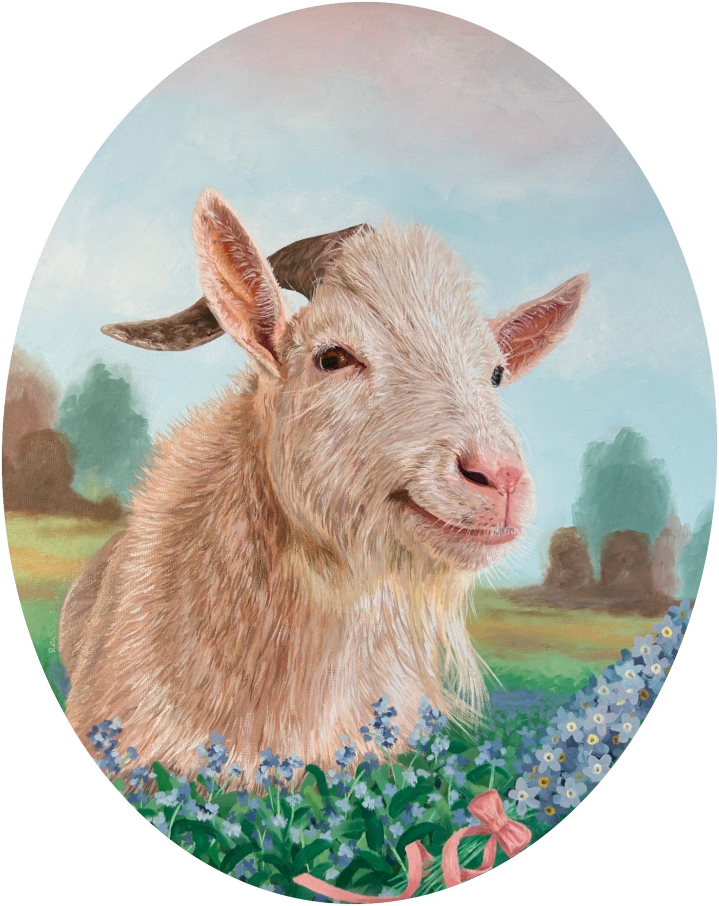 Forget Me Not 20” x 16” oil on board by Rachel Mosher