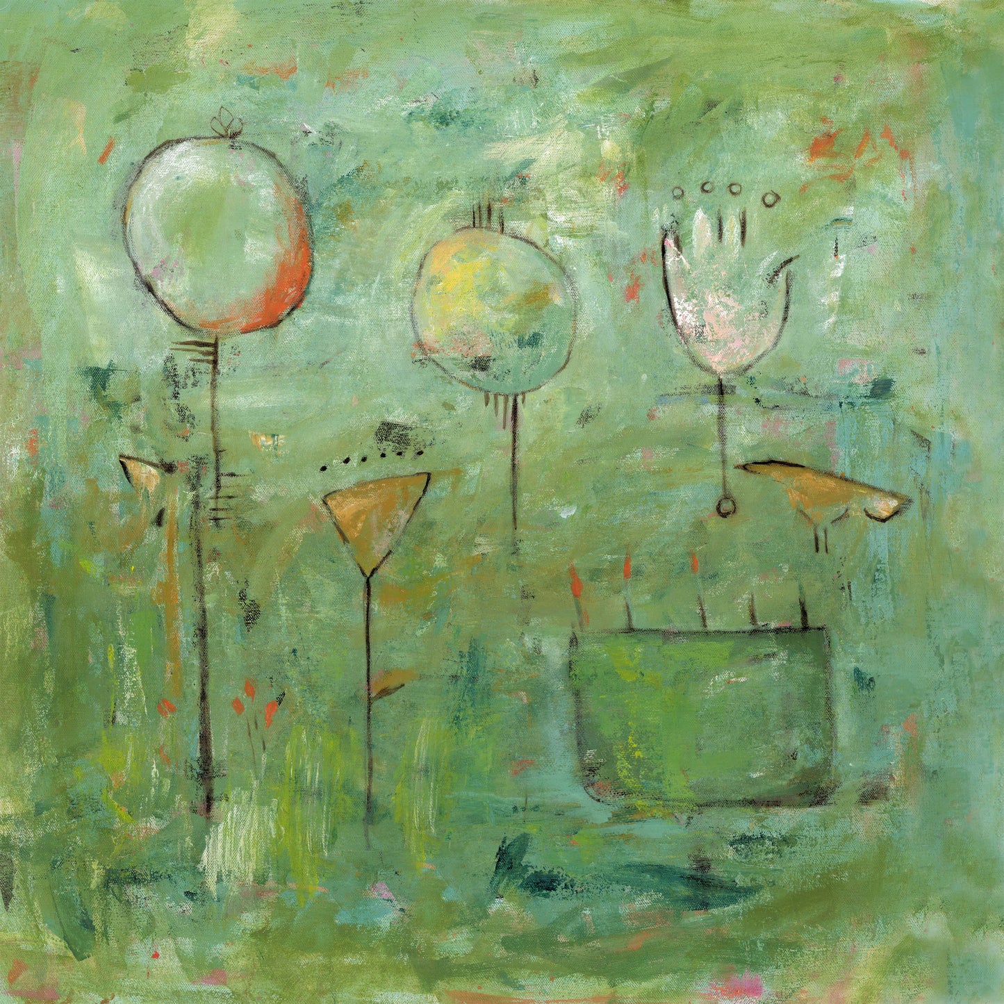Bird Party, 20" x 22", Acrylic on canvas by Janet Nelson