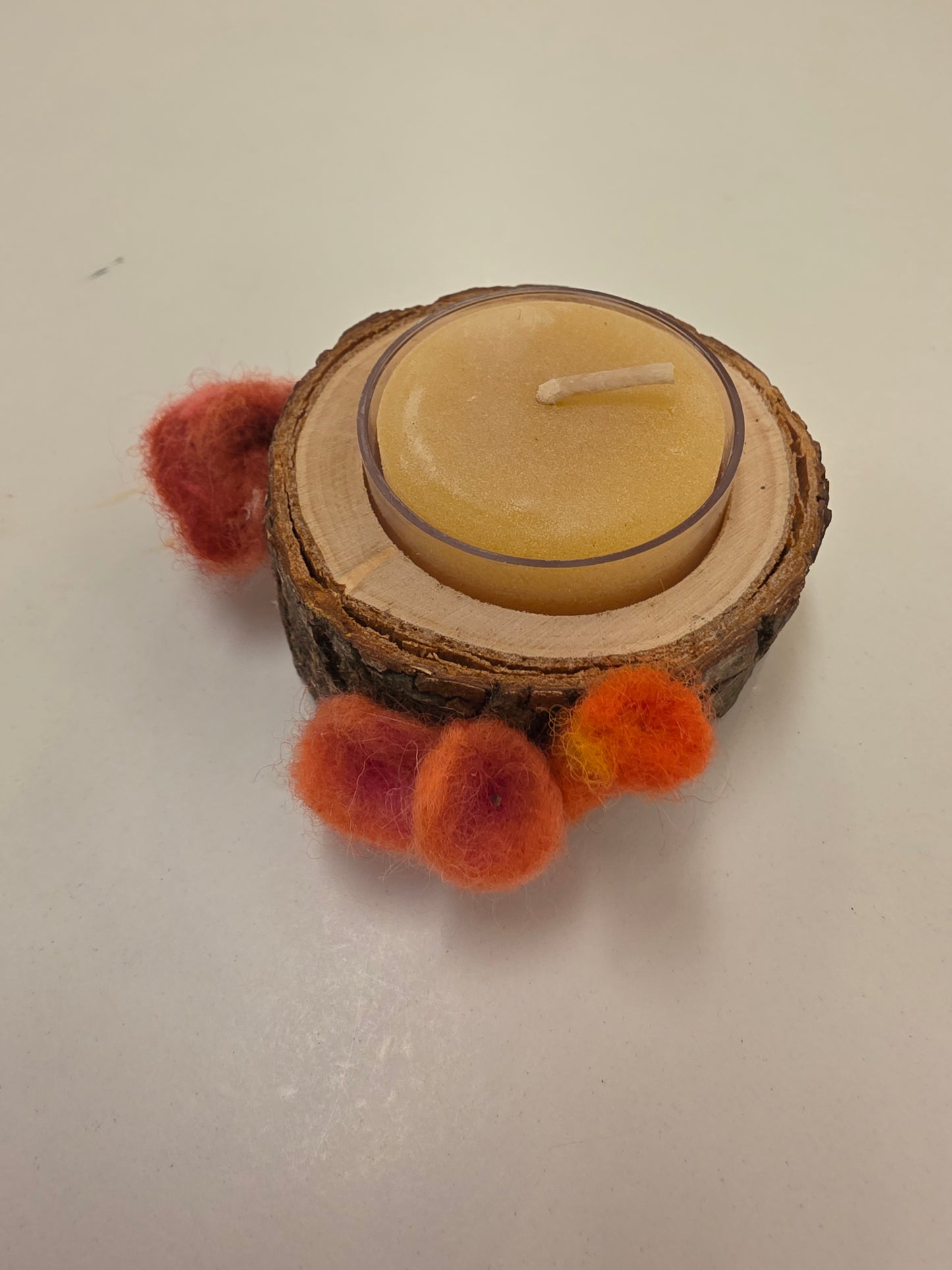 Small Pink Tree Trunk Candle Holder with Beeswax Candle by Pillbug Designs