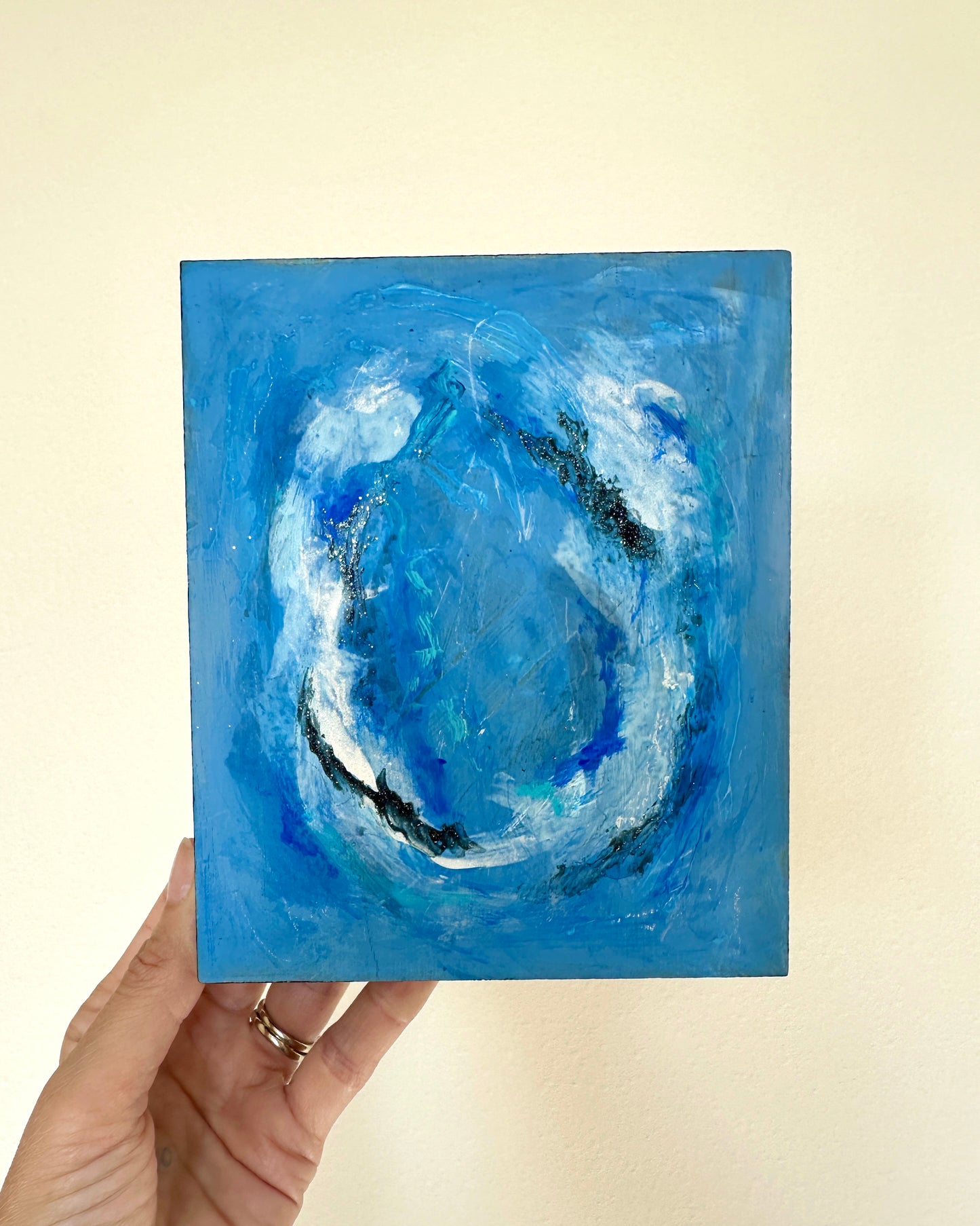 Atmosphere 5" x 6" Acrylic and mixed media on Wood Box by Katie Vaughn