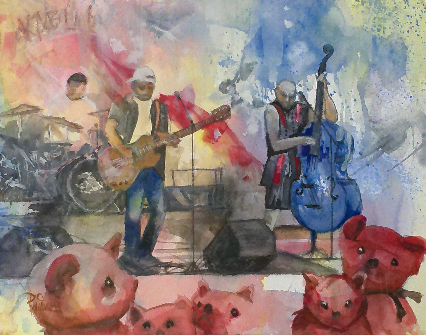 The Baer Family Winds Up at the Wrong Concert 11" x14" Watermedia by David Williams