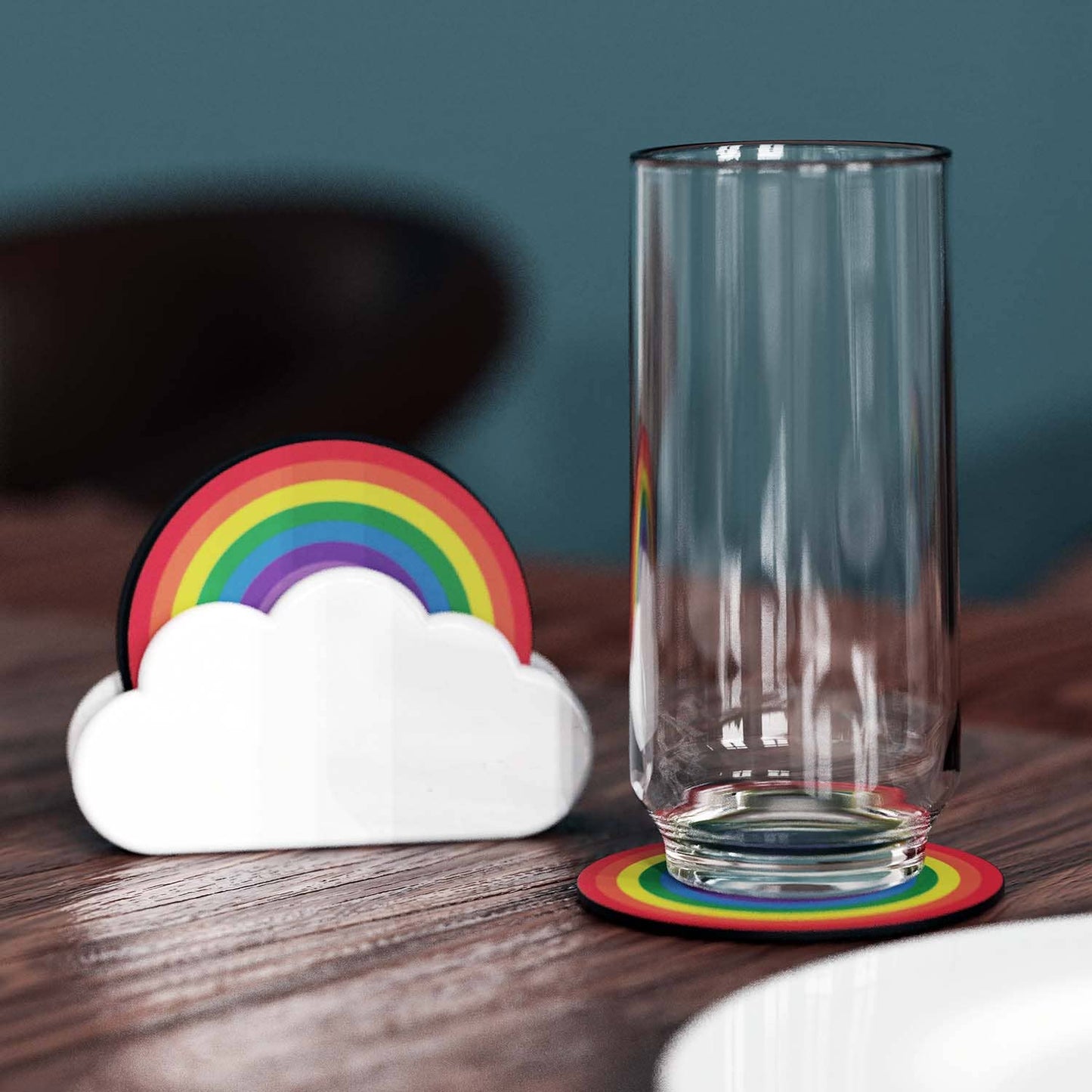Rainbow Coasters | Wooden Coasters in Ceramic Cloud Holder
