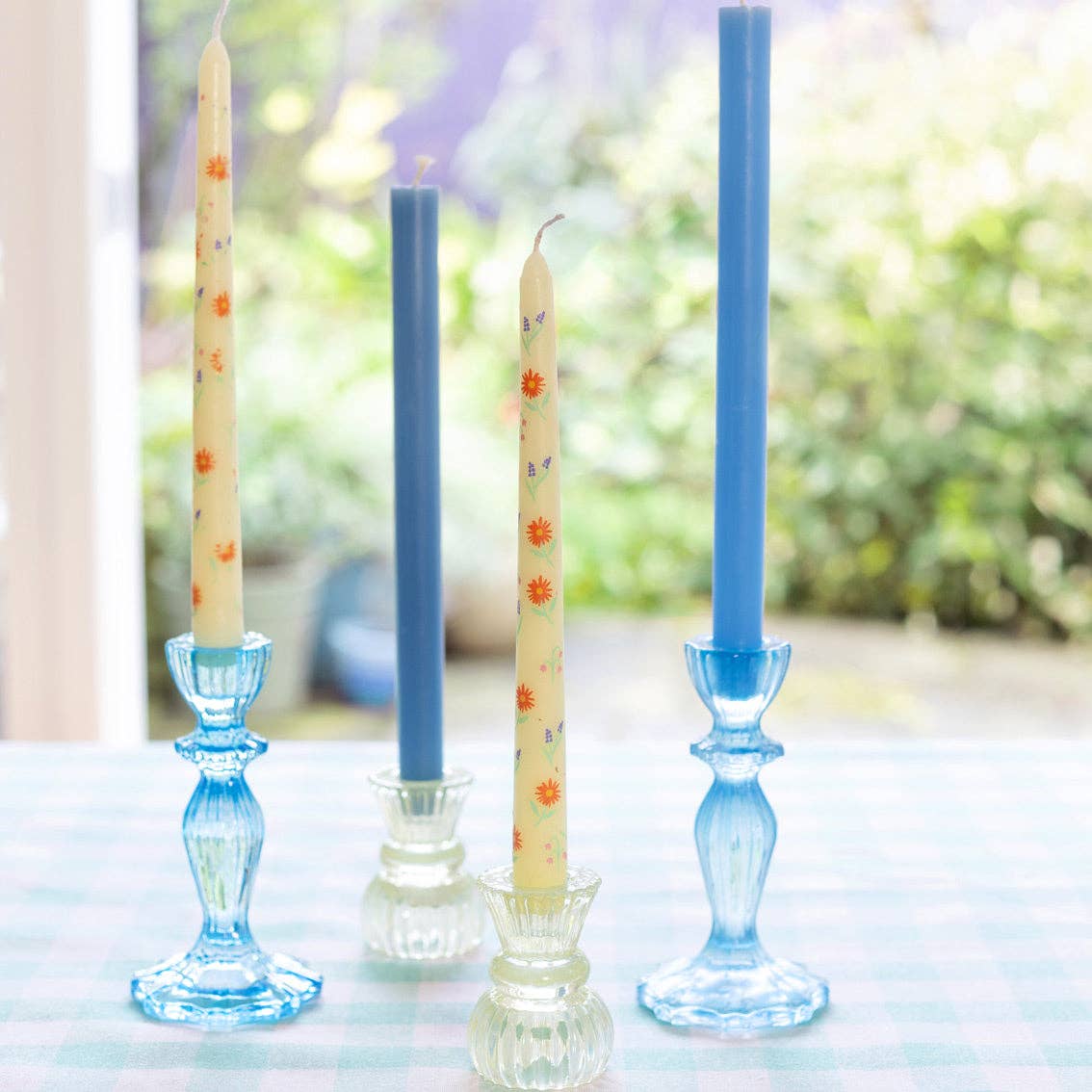 Floral Yellow & Pink Dinner Candles 2 Pack