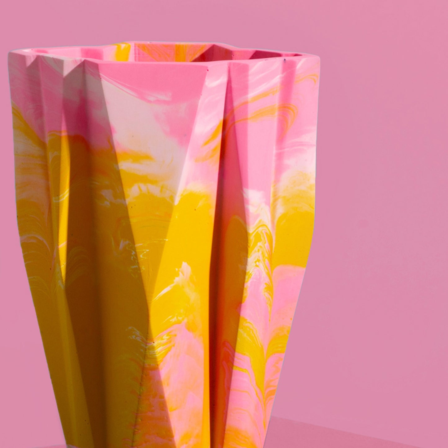 Small Deco Vase, Marbled in Mustard & Pink