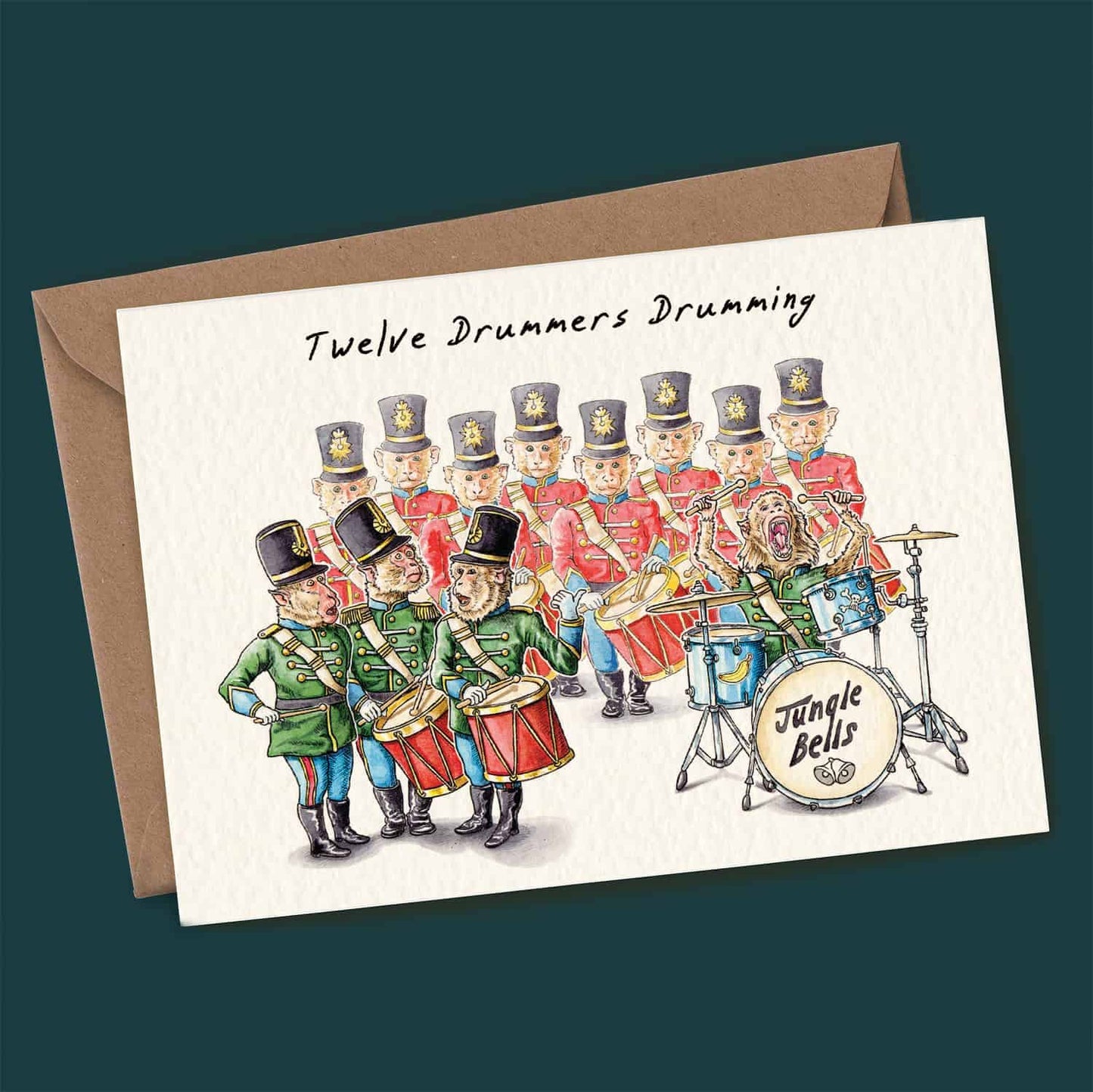 Twelve Drummers Drumming Card - Christmas Card