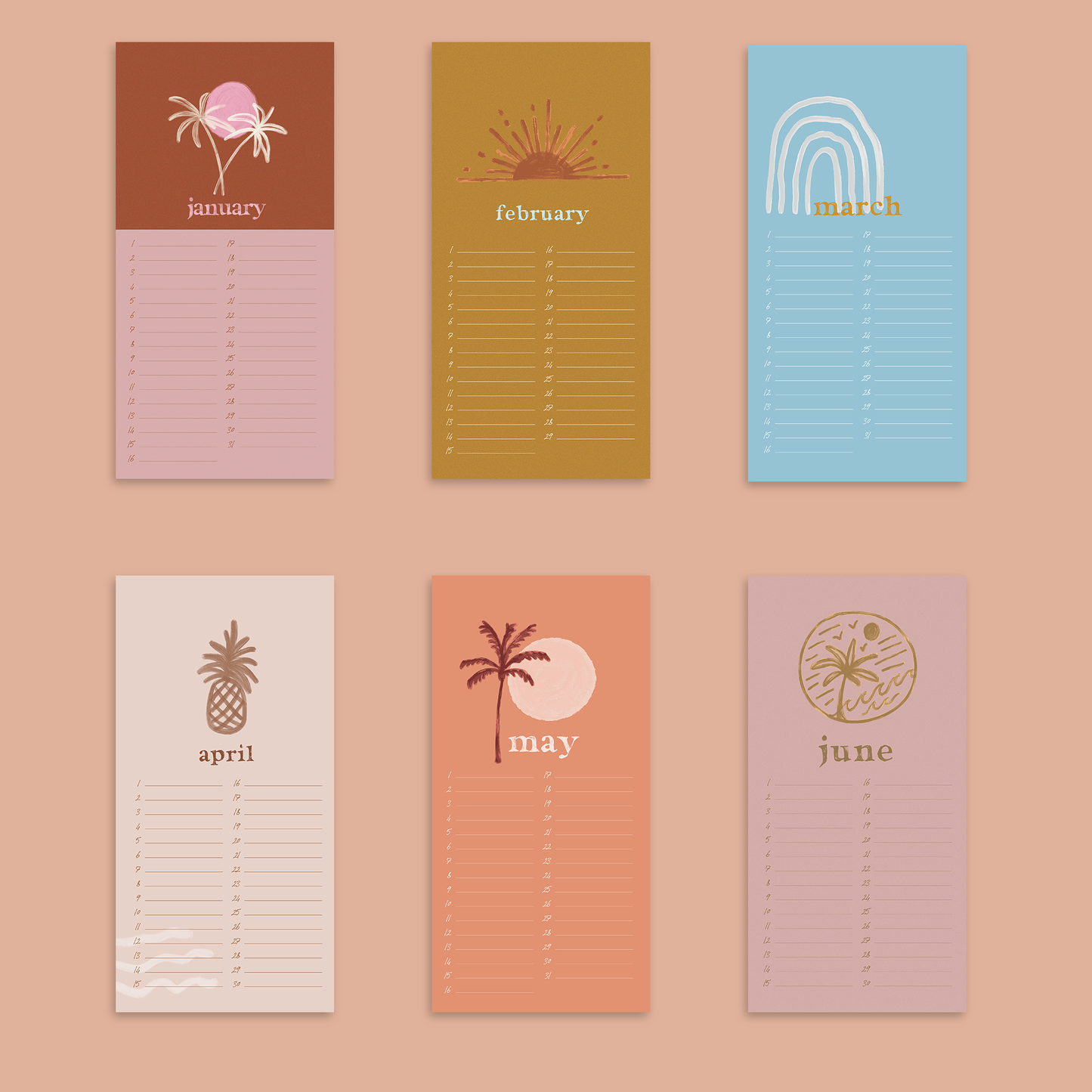 Undated Birthday Calendar- Follow the Sun
