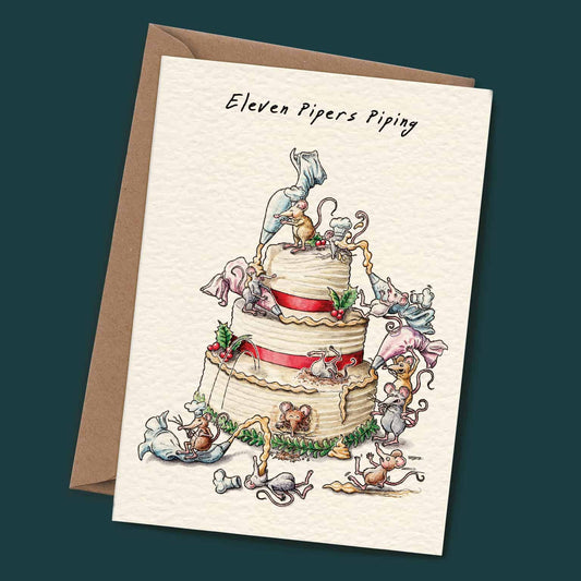 Eleven Pipers Piping Card - Christmas Card