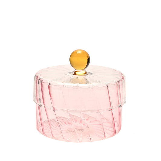 Hestia Handmade Coloured Glass Trinket Box with Clear Lid - Pink
