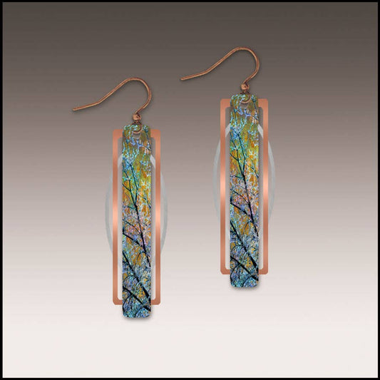 Blue Branches Geometric Metal Accent Earrings