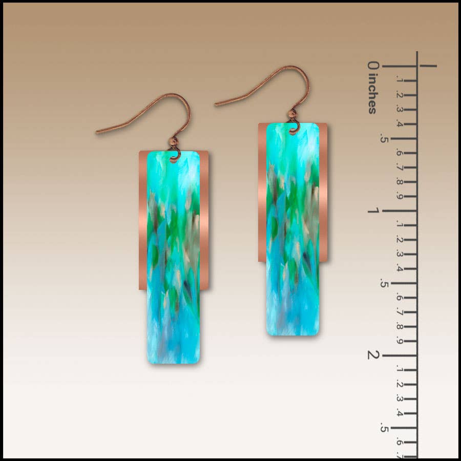 Aqua Abstract Copper Accent Multilayer Earrings