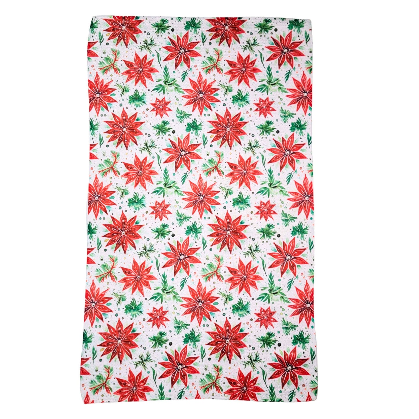 Poinsettia & Holiday Garland Waffle Towels - Christmas Decor
