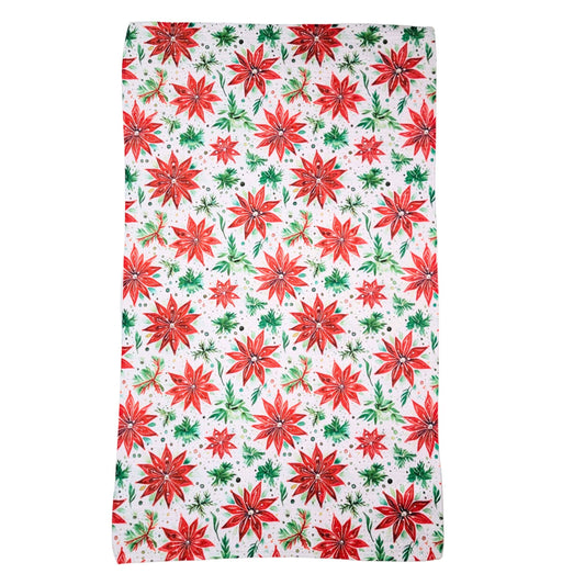 Poinsettia & Holiday Garland Waffle Towels - Christmas Decor