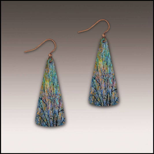 Blue Branches Artistic Triangle Drop Earrings