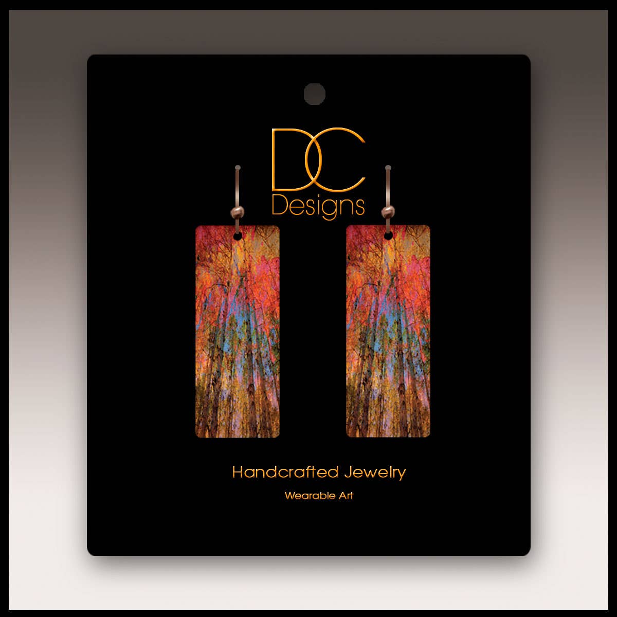 Orange Nature Abstract Rectangle Handmade Earrings