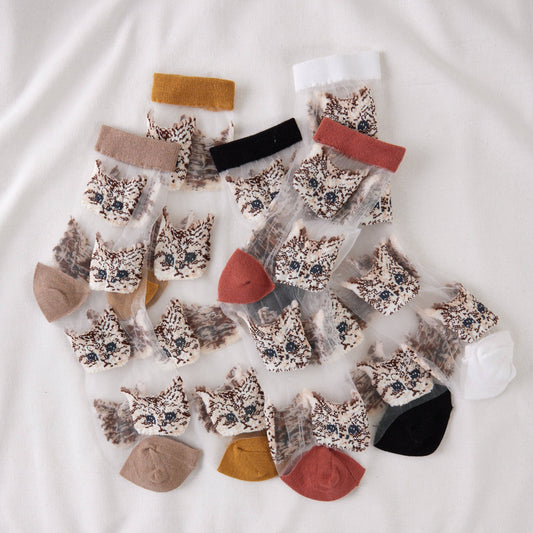 Rufia – Sheer Cat Pattern Ankle Socks | Lightweight & Breathable