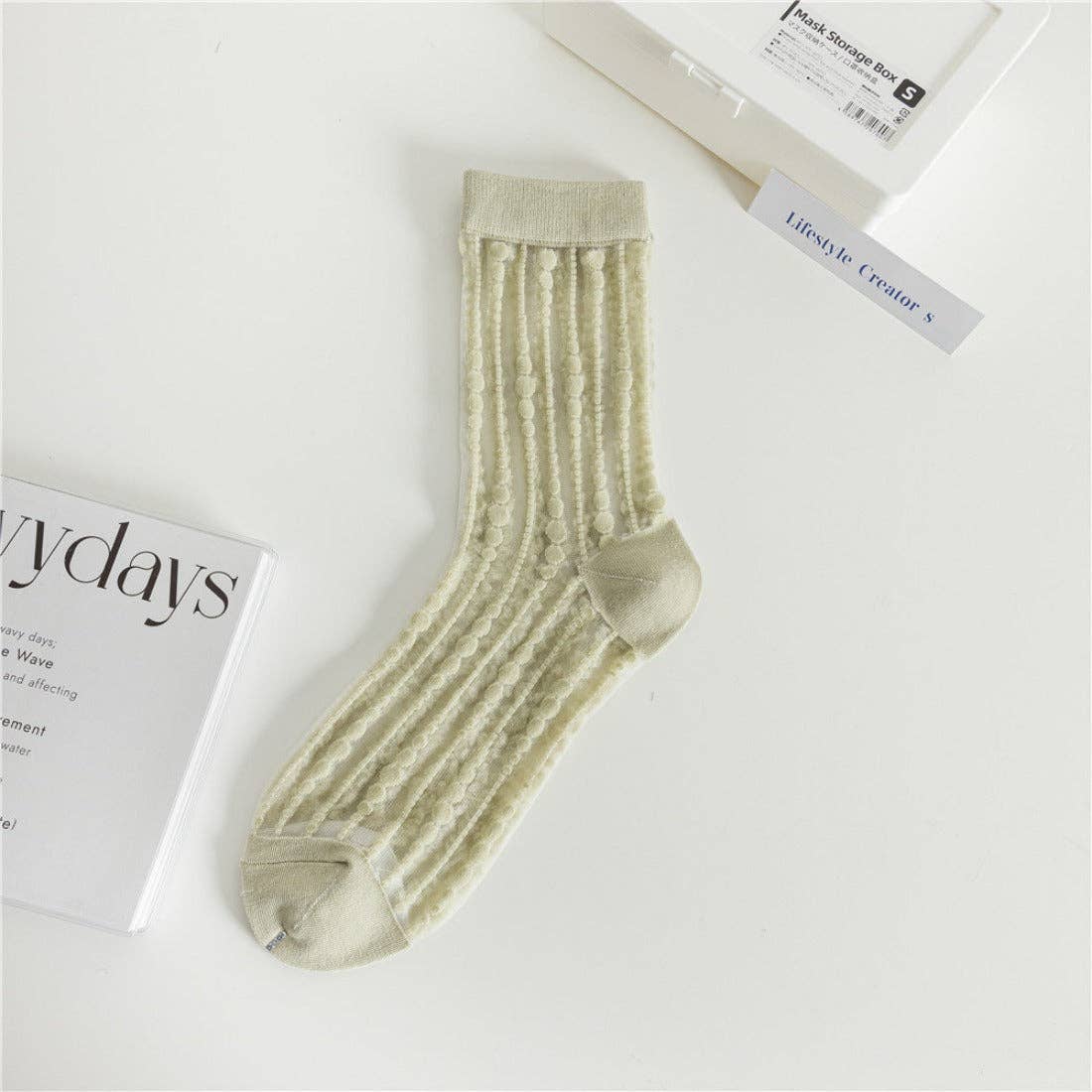 Rufia - Polka Dot & Striped Sheer Crew Socks