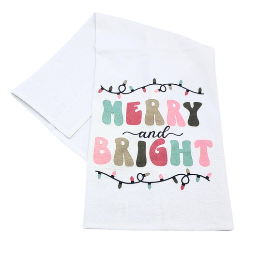 Merry And Bright Cute Christmas Tea Towels - Christmas Towel
