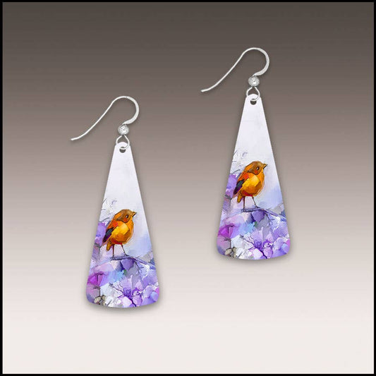 Orange Bird Fine Art Statement Triangle Drop Handmade Earrings