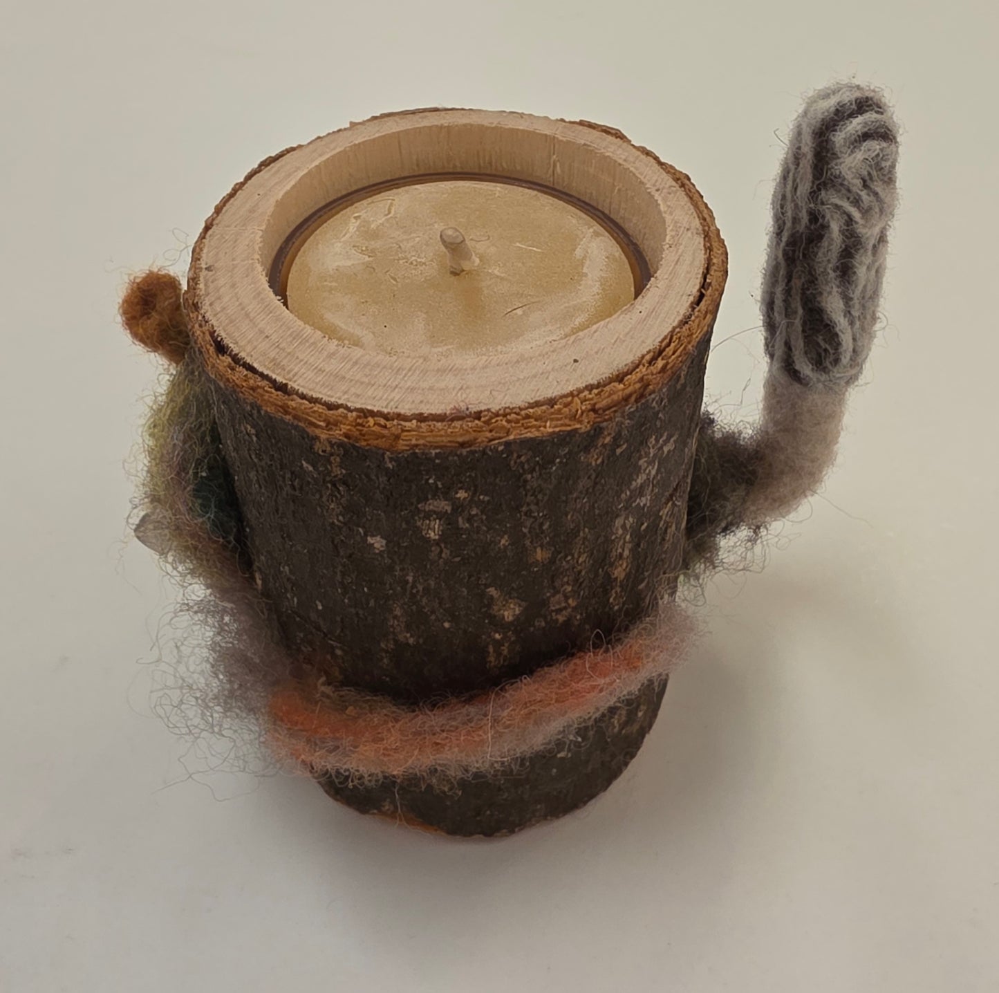 Medium Morel Tree Trunk Candle Holder with Beeswax Candle by Pillbug Designs