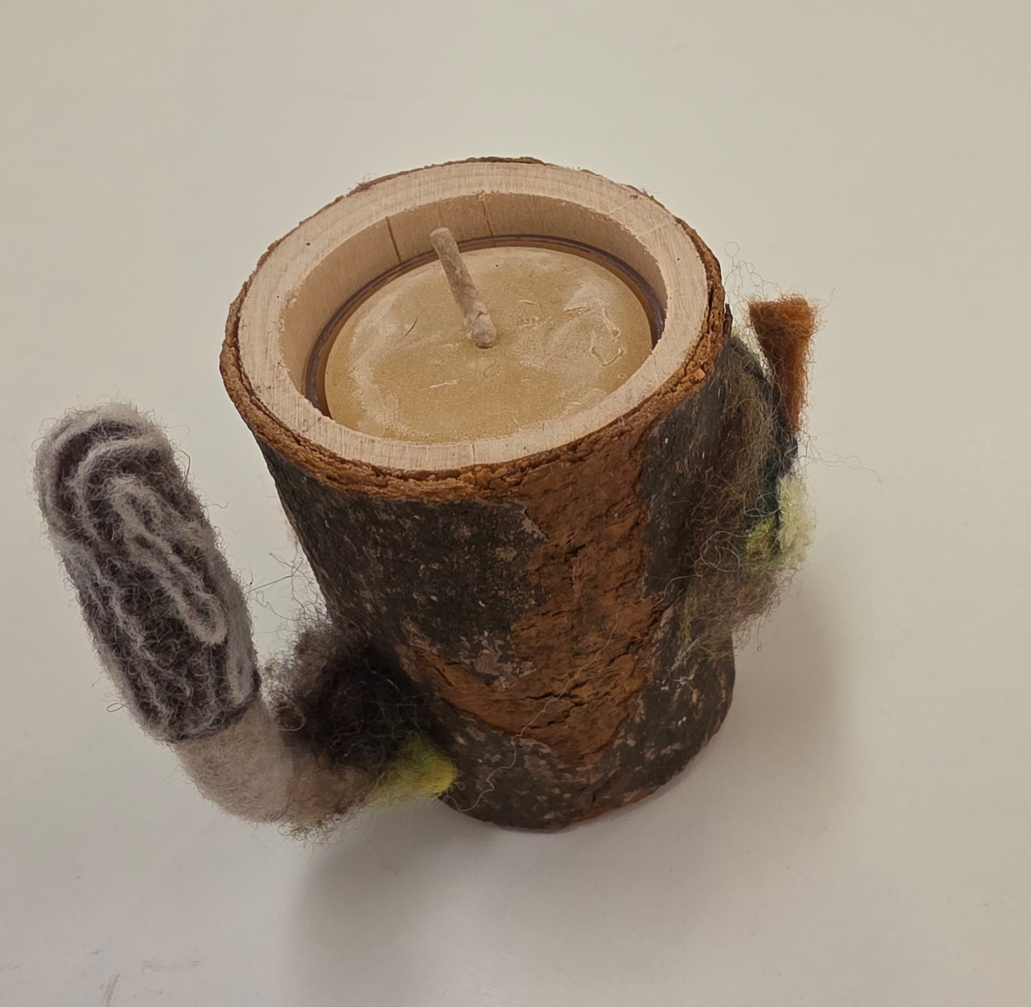 Medium Morel Tree Trunk Candle Holder with Beeswax Candle by Pillbug Designs