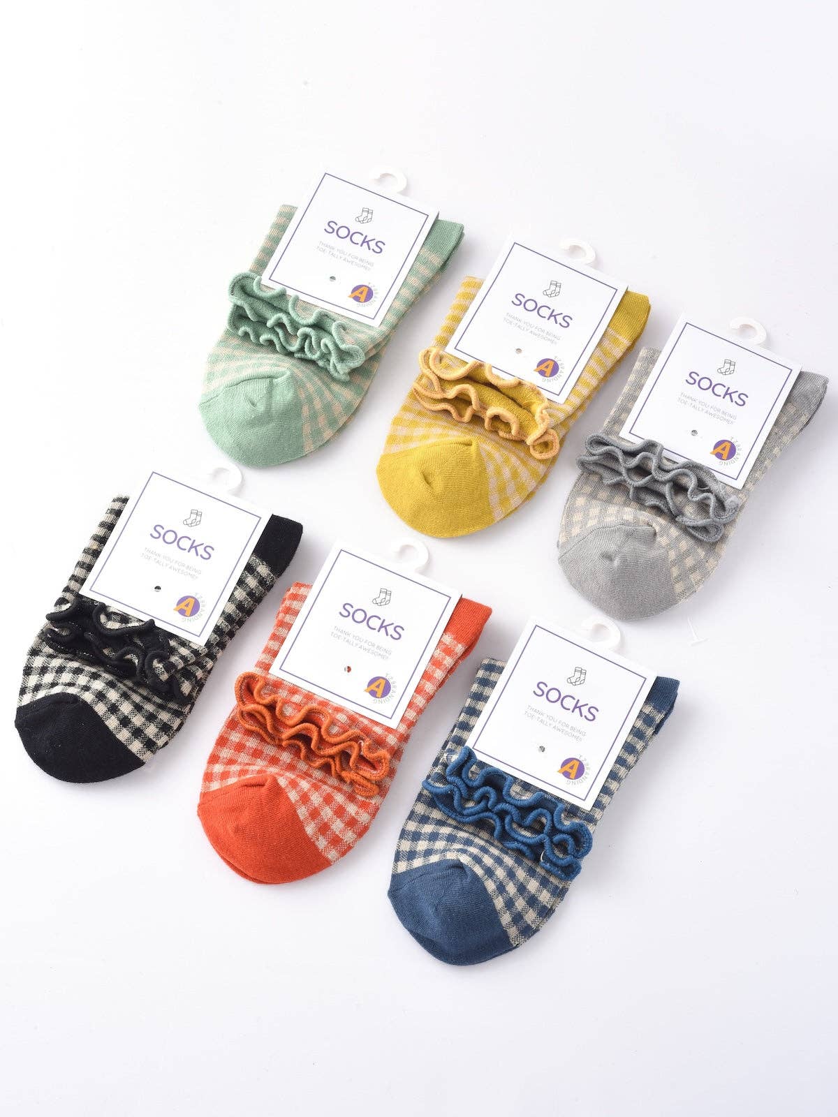 Rufia - Colorful Check Pattern Lace Socks