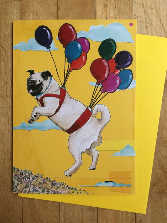 Flying Pug Birthday Card