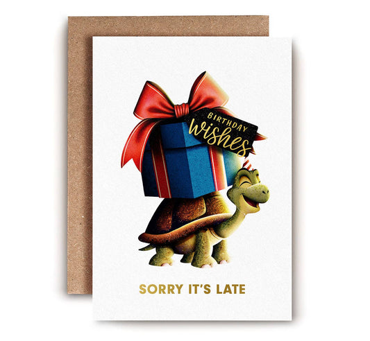 Tortoise Belated Birthday Card | Sorry it's Late Card