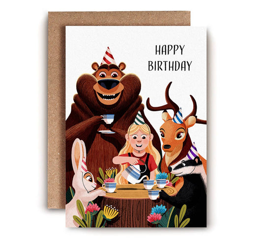 Tea Party Birthday Card | Kids Animal Birthday Card | Child