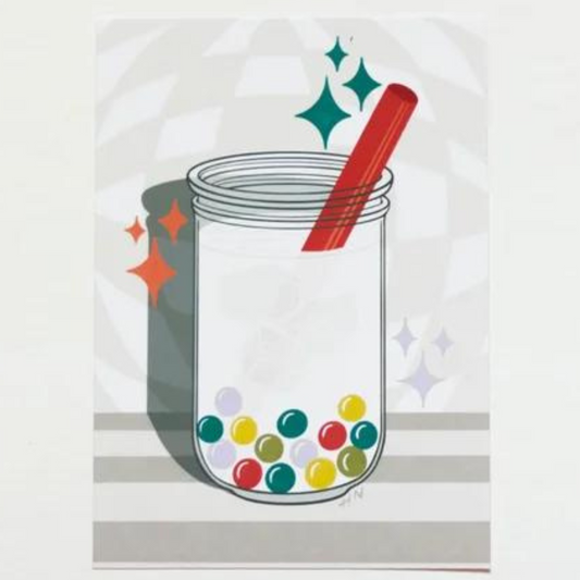 Boba Art Print - Rainbow Bubble Milk - Red Straw