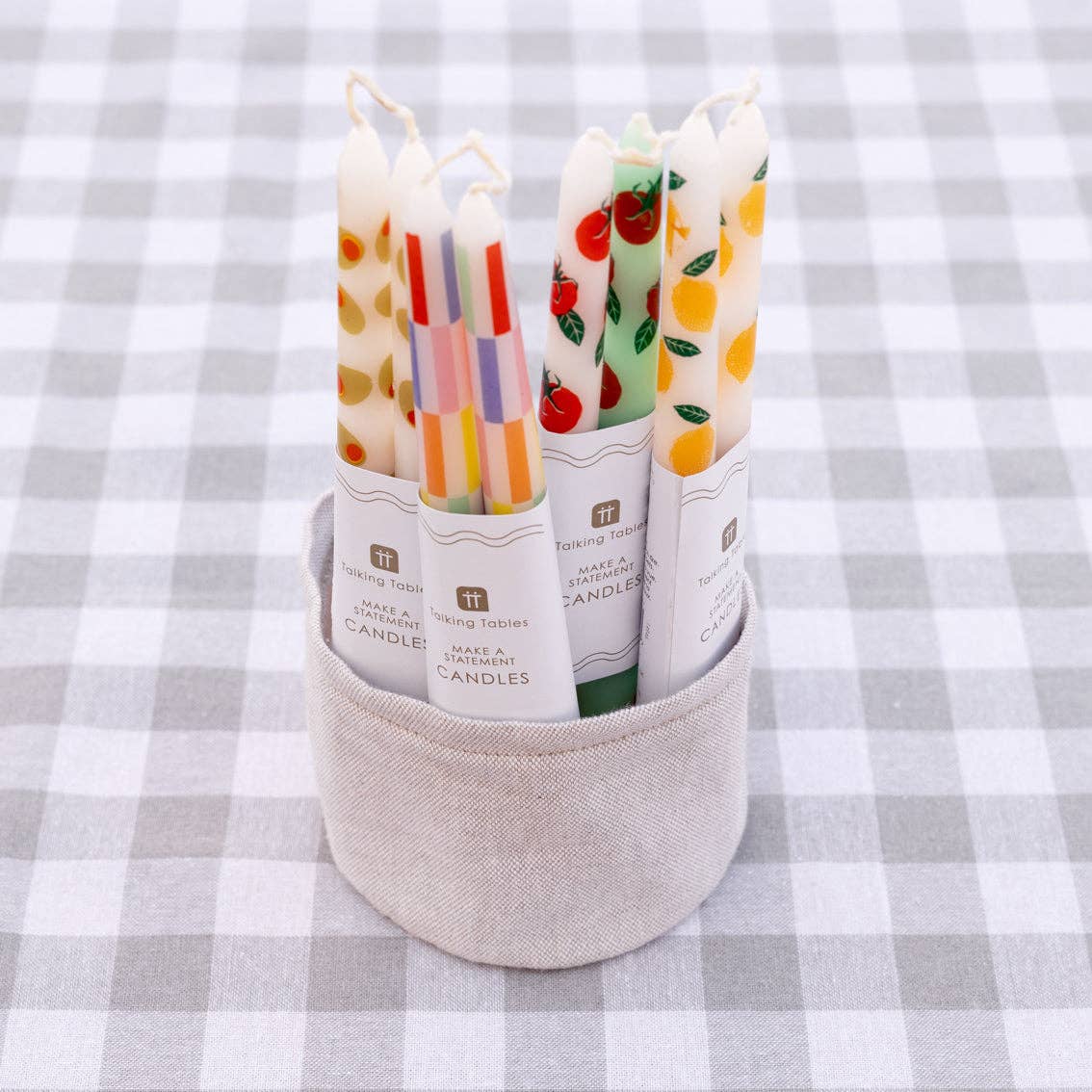 Multicolor Check Taper Candles 2 Pack