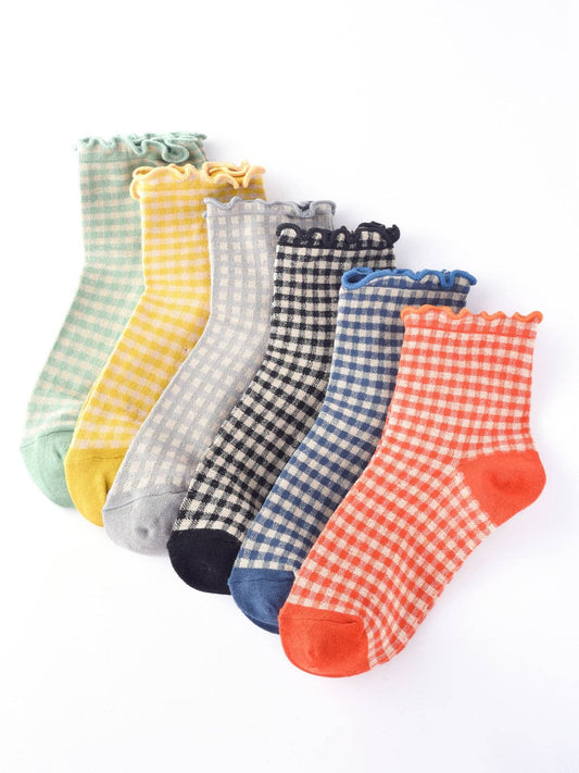 Rufia - Colorful Check Pattern Lace Socks