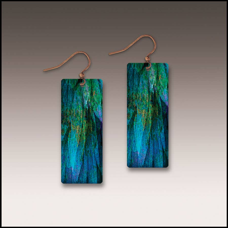 Blue Nature Abstract Rectangle Handmade Earrings