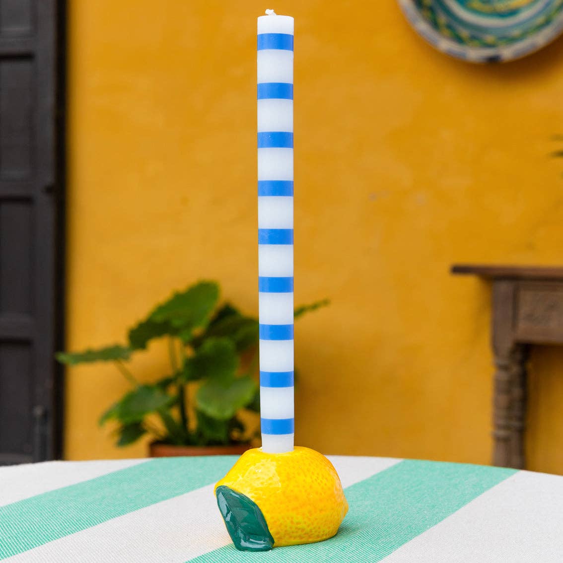 Blue & White Stripe Dinner Candles