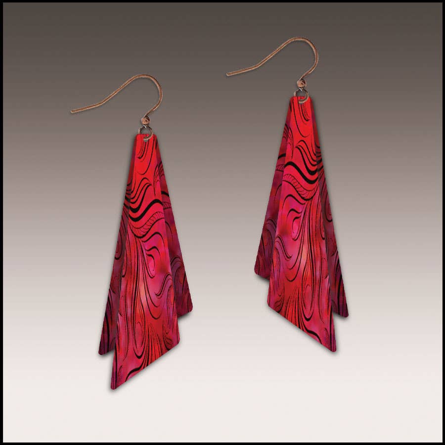 Modern Red Wavy Floral Wing Multilayer Earrings