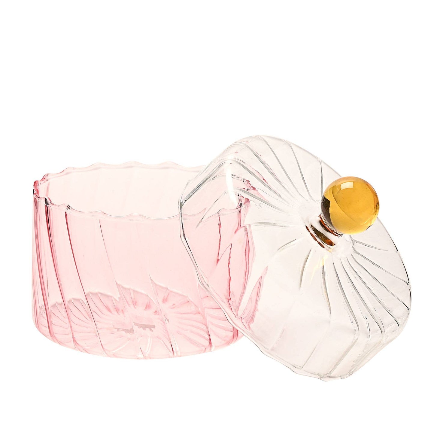 Hestia Handmade Coloured Glass Trinket Box with Clear Lid - Pink